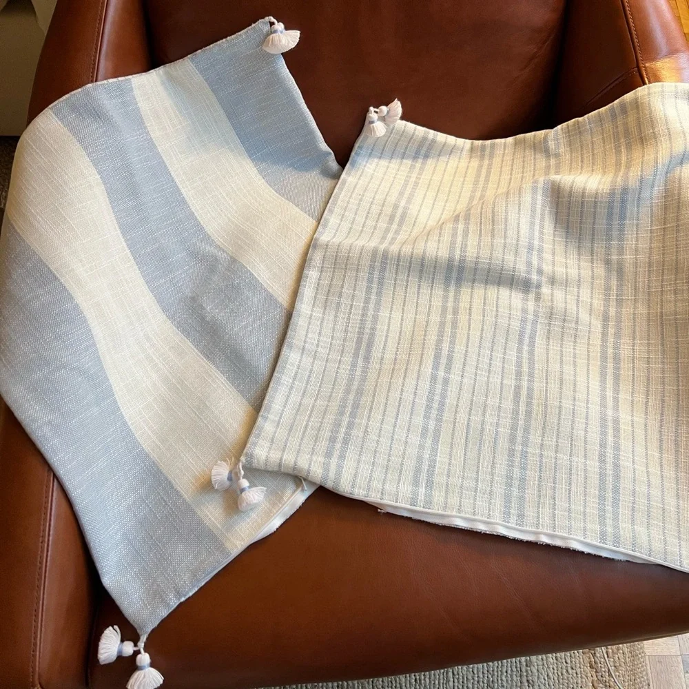 NWT! Pair of Serena & Lily Bay Stripe Outdoor Pillow Covers - 20” Square